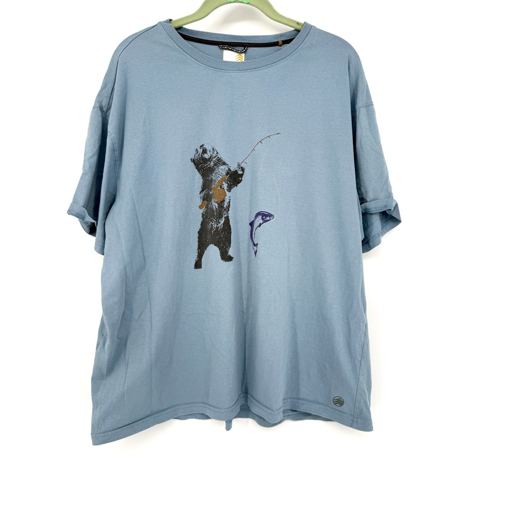 Solaris Outdoors XXL T-Shirt Blue‎ Bear Fishing Graphic Crew Neck Mens